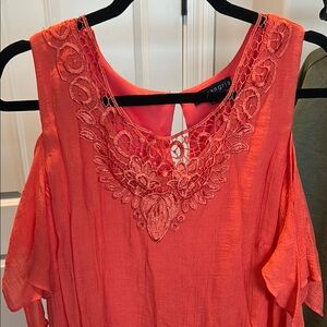Women's Coral Top with Lace Detail